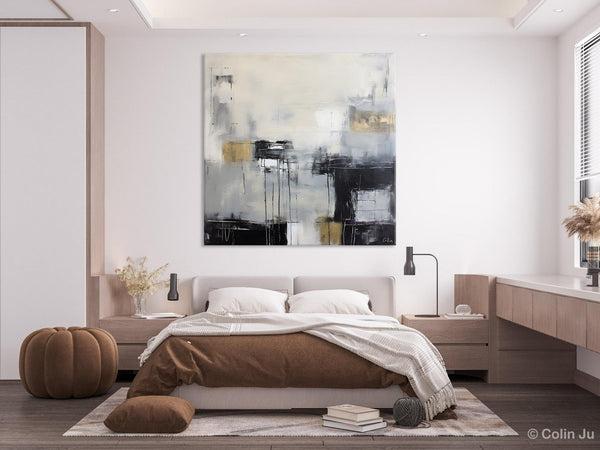 Modern Acrylic Artwork, Contemporary Canvas Artwork, Original Modern Wall Art, Black Canvas Paintings, Large Abstract Painting for Bedroom-Art Painting Canvas