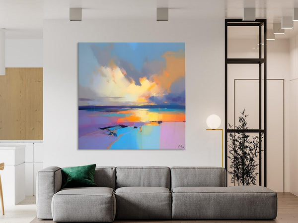 Sunrise Landscape Acrylic Art, Landscape Canvas Art, Original Abstract Art, Hand Painted Canvas Art, Large Abstract Painting for Living Room-Art Painting Canvas