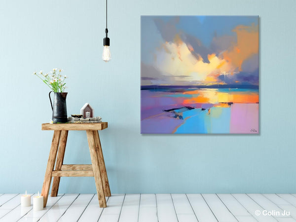 Sunrise Landscape Acrylic Art, Landscape Canvas Art, Original Abstract Art, Hand Painted Canvas Art, Large Abstract Painting for Living Room-Art Painting Canvas