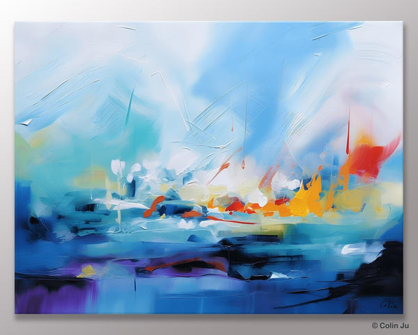 Hand Painted Canvas Art, Blue Original Wall Art Painting for Bedroom, Extra Large Modern Canvas Paintings, Acrylic Paintings on Canvas-Art Painting Canvas