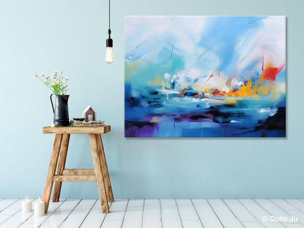 Hand Painted Canvas Art, Blue Original Wall Art Painting for Bedroom, Extra Large Modern Canvas Paintings, Acrylic Paintings on Canvas-Art Painting Canvas