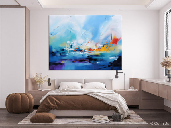 Hand Painted Canvas Art, Blue Original Wall Art Painting for Bedroom, Extra Large Modern Canvas Paintings, Acrylic Paintings on Canvas-Art Painting Canvas