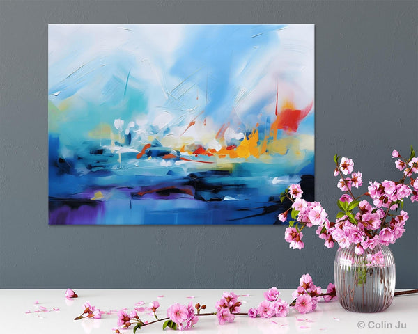 Hand Painted Canvas Art, Blue Original Wall Art Painting for Bedroom, Extra Large Modern Canvas Paintings, Acrylic Paintings on Canvas-Art Painting Canvas