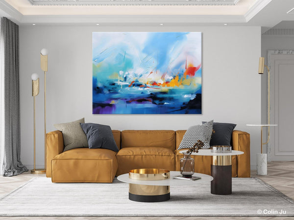 Hand Painted Canvas Art, Blue Original Wall Art Painting for Bedroom, Extra Large Modern Canvas Paintings, Acrylic Paintings on Canvas-Art Painting Canvas