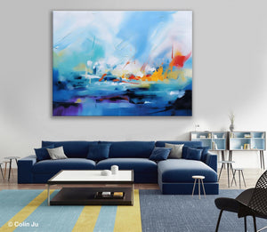 Hand Painted Canvas Art, Blue Original Wall Art Painting for Bedroom, Extra Large Modern Canvas Paintings, Acrylic Paintings on Canvas-Art Painting Canvas