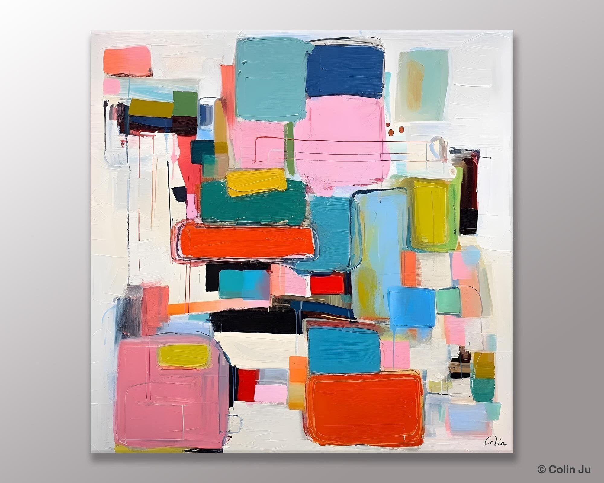 Original Abstract Wall Art, Geometric Modern Acrylic Art, Large Abstract Art for Bedroom, Modern Canvas Paintings, Contemporary Canvas Art-Art Painting Canvas