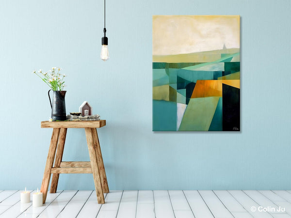 Landscape Canvas Paintings for Bedroom, Large Geometric Abstract Painting, Acrylic Painting on Canvas, Original Landscape Abstract Painting-Art Painting Canvas