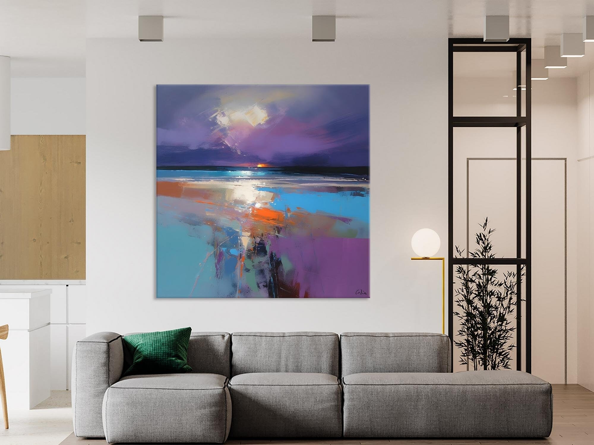 Original Abstract Art, Hand Painted Canvas Art, Landscape Canvas Art, Sunrise Landscape Acrylic Art, Large Abstract Painting for Living Room-Art Painting Canvas