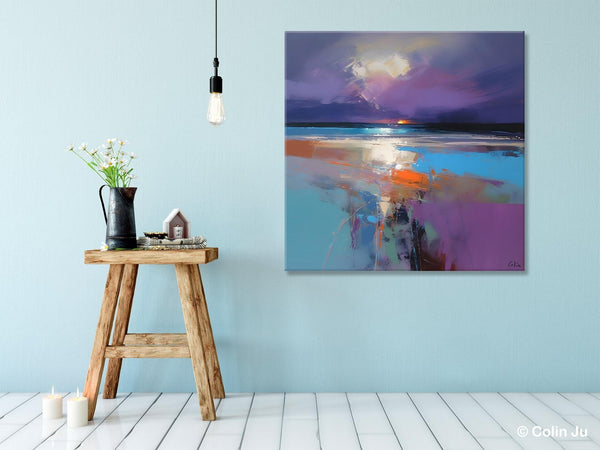 Original Abstract Art, Hand Painted Canvas Art, Landscape Canvas Art, Sunrise Landscape Acrylic Art, Large Abstract Painting for Living Room-Art Painting Canvas