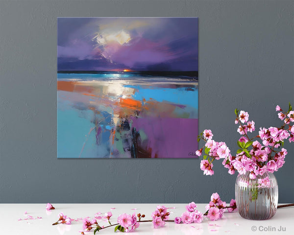 Original Abstract Art, Hand Painted Canvas Art, Landscape Canvas Art, Sunrise Landscape Acrylic Art, Large Abstract Painting for Living Room-Art Painting Canvas
