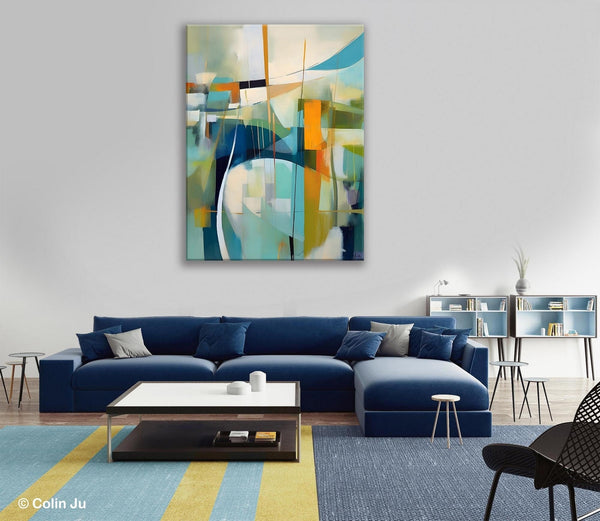 Large Geometric Abstract Painting, Acrylic Painting on Canvas, Landscape Canvas Paintings for Bedroom, Original Landscape Abstract Painting-Art Painting Canvas
