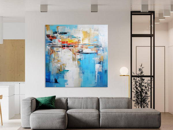 Blue Abstract Painting for Bedroom, Original Modern Wall Paintings, Contemporary Canvas Art, Modern Acrylic Artwork, Buy Paintings Online-Art Painting Canvas