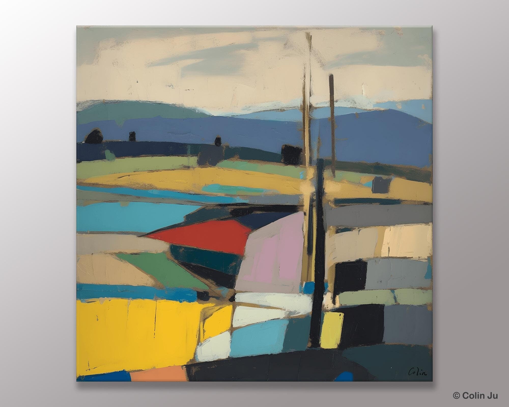 Original Landscape Wall Art Paintings, Abstract Wall Art Painting for Living Room, Landscape Canvas Paintings, Acrylic Painting on Canvas-Art Painting Canvas