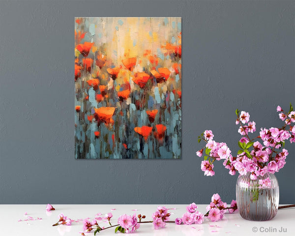 Flower Abstract Painting, Heavy Texture Wall Art, Acrylic Painting on Canvas, Canvas Painting Ideas for Dining Room, Original Abstract Art-Art Painting Canvas