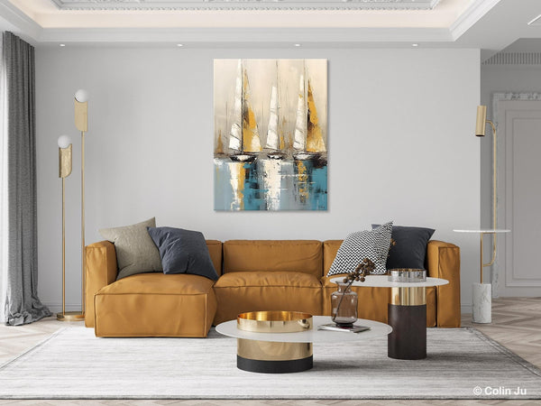 Large Painting Ideas for Living Room, Large Original Canvas Art for Bedroom, Sail Boat Canvas Painting, Modern Abstract Wall Art Paintings-Art Painting Canvas