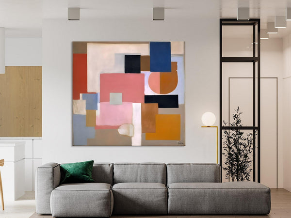 Geometric Abstract Art, Original Abstract Wall Art, Contemporary Acrylic Paintings, Hand Painted Canvas Art, Large Abstract Art for Bedroom-Art Painting Canvas