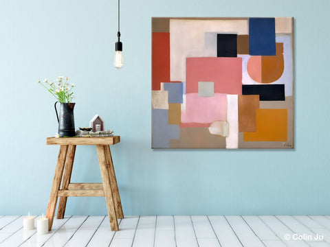 Geometric Abstract Art, Original Abstract Wall Art, Contemporary Acrylic Paintings, Hand Painted Canvas Art, Large Abstract Art for Bedroom-Art Painting Canvas