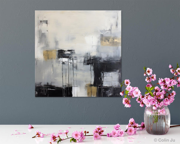 Modern Acrylic Artwork, Contemporary Canvas Artwork, Original Modern Wall Art, Black Canvas Paintings, Large Abstract Painting for Bedroom-Art Painting Canvas