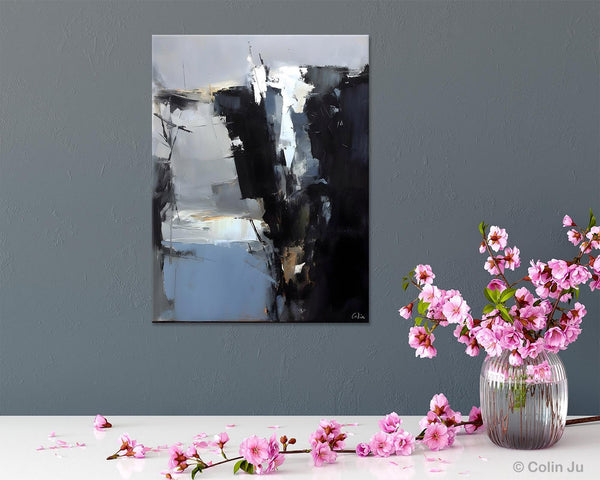 Extra Large Paintings for Bedroom, Black Contemporary Wall Art, Abstract Wall Paintings, Hand Painted Canvas Art, Original Modern Painting-Art Painting Canvas