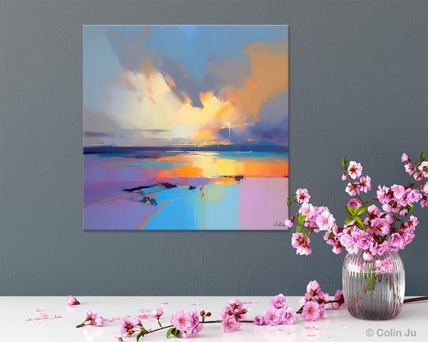 Sunrise Landscape Acrylic Art, Landscape Canvas Art, Original Abstract Art, Hand Painted Canvas Art, Large Abstract Painting for Living Room-Art Painting Canvas