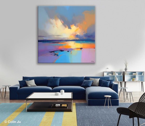 Sunrise Landscape Acrylic Art, Landscape Canvas Art, Original Abstract Art, Hand Painted Canvas Art, Large Abstract Painting for Living Room-Art Painting Canvas