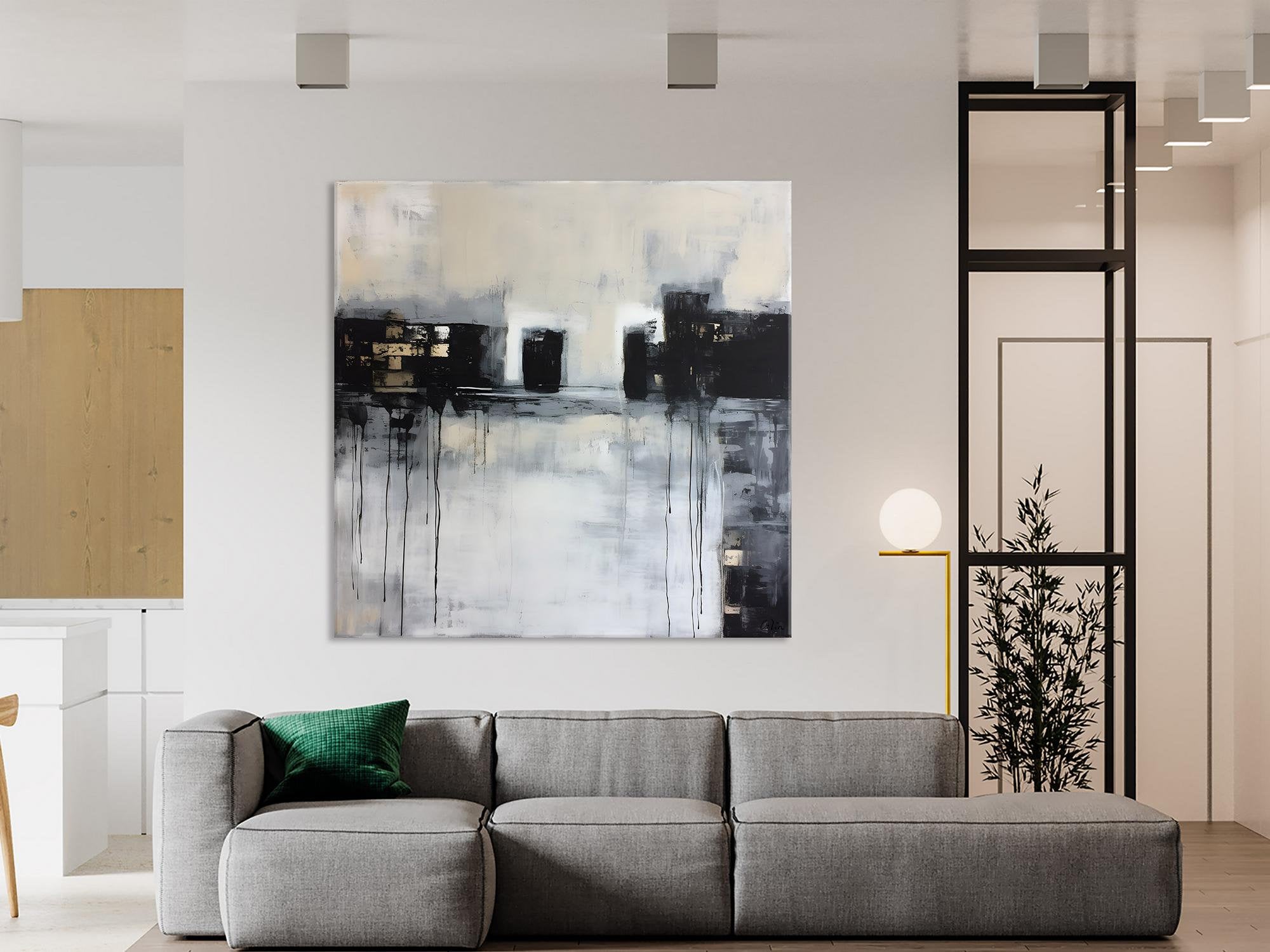 Contemporary Canvas Art, Black Acrylic Artwork, Original Abstract Wall Art, Hand Painted Canvas Art, Extra Large Abstract Painting for Sale-Art Painting Canvas