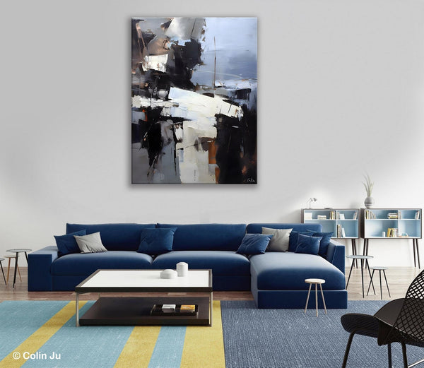 Black Original Canvas Art, Contemporary Acrylic Painting on Canvas, Large Wall Art Painting for Bedroom, Oversized Modern Abstract Paintings-Art Painting Canvas
