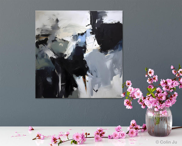 Extra Large Abstract Paintings for Dining Room, Black Modern Art Paintings, Original Modern Acrylic Artwork, Abstract Wall Art for Bedroom-Art Painting Canvas
