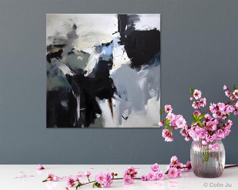Extra Large Abstract Paintings for Dining Room, Black Modern Art Paintings, Original Modern Acrylic Artwork, Abstract Wall Art for Bedroom-Art Painting Canvas