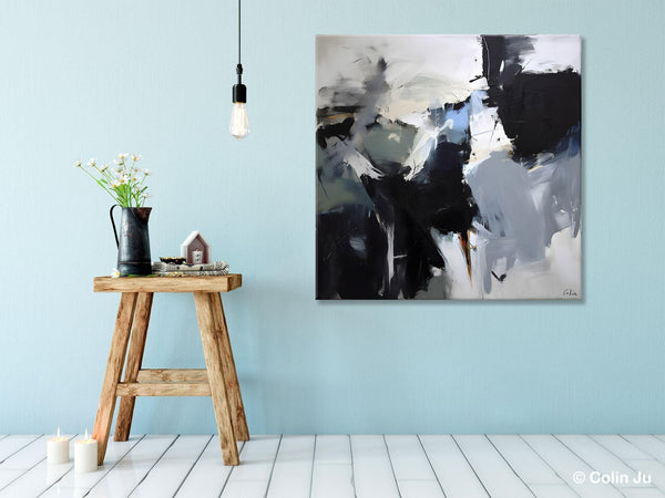 Extra Large Abstract Paintings for Dining Room, Black Modern Art Paintings, Original Modern Acrylic Artwork, Abstract Wall Art for Bedroom-Art Painting Canvas
