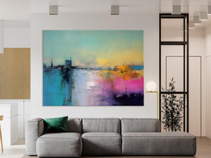 Hand Painted Original Canvas Wall Art, Abstract Landscape Paintings for Bedroom, Modern Landscape Artwork, Contemporary Acrylic Paintings-Art Painting Canvas