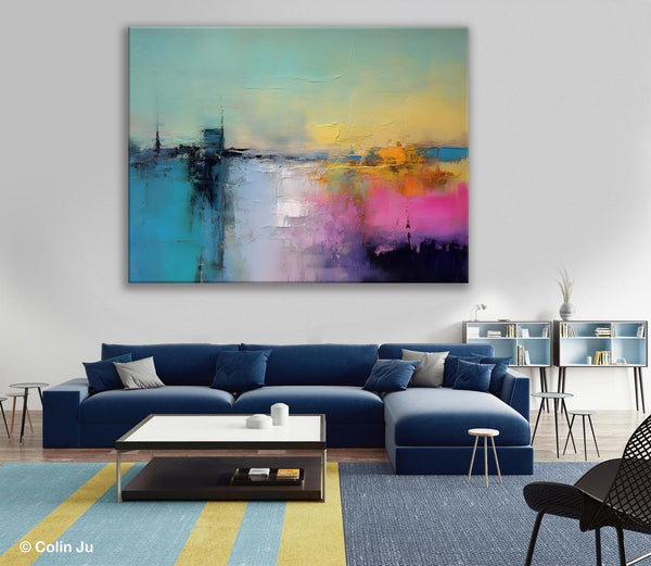 Hand Painted Original Canvas Wall Art, Abstract Landscape Paintings for Bedroom, Modern Landscape Artwork, Contemporary Acrylic Paintings-Art Painting Canvas