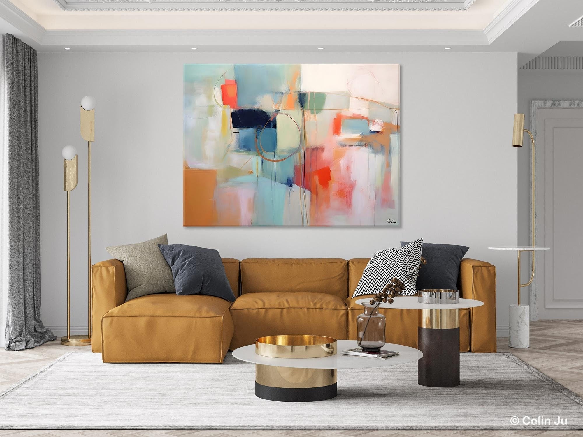Large Modern Canvas Art, Original Abstract Art Paintings, Hand Painted Acrylic Painting on Canvas, Large Wall Art Painting for Dining Room-Art Painting Canvas