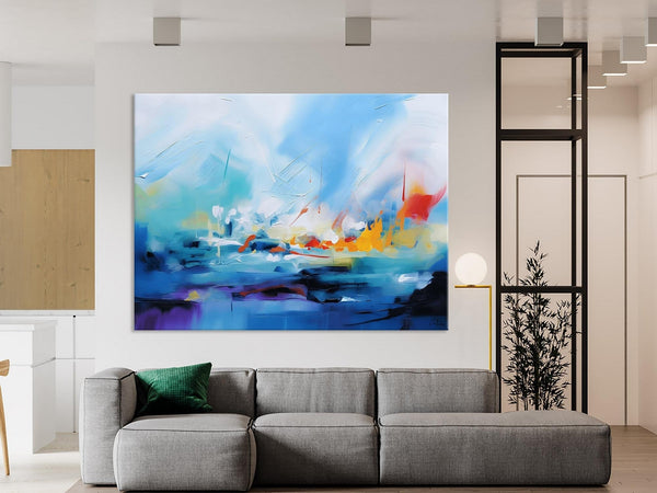 Hand Painted Canvas Art, Blue Original Wall Art Painting for Bedroom, Extra Large Modern Canvas Paintings, Acrylic Paintings on Canvas-Art Painting Canvas