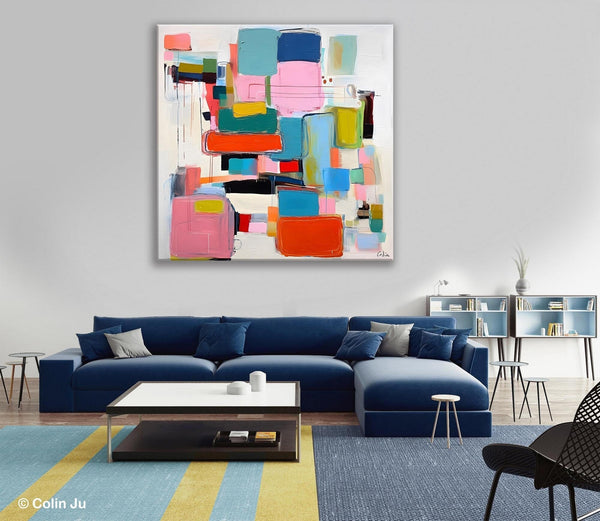 Original Abstract Wall Art, Geometric Modern Acrylic Art, Large Abstract Art for Bedroom, Modern Canvas Paintings, Contemporary Canvas Art-Art Painting Canvas
