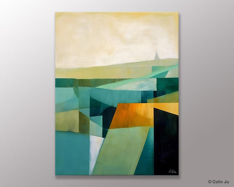 Landscape Canvas Paintings for Bedroom, Large Geometric Abstract Painting, Acrylic Painting on Canvas, Original Landscape Abstract Painting-Art Painting Canvas