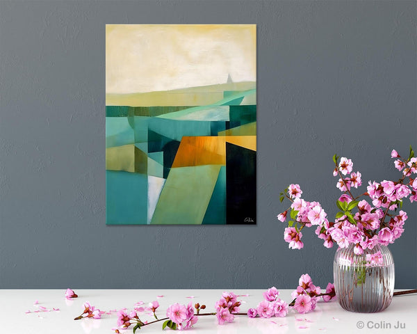 Landscape Canvas Paintings for Bedroom, Large Geometric Abstract Painting, Acrylic Painting on Canvas, Original Landscape Abstract Painting-Art Painting Canvas