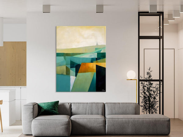 Landscape Canvas Paintings for Bedroom, Large Geometric Abstract Painting, Acrylic Painting on Canvas, Original Landscape Abstract Painting-Art Painting Canvas