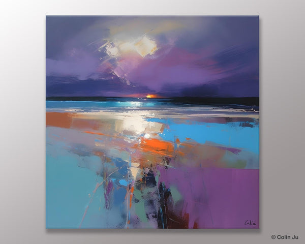 Original Abstract Art, Hand Painted Canvas Art, Landscape Canvas Art, Sunrise Landscape Acrylic Art, Large Abstract Painting for Living Room-Art Painting Canvas
