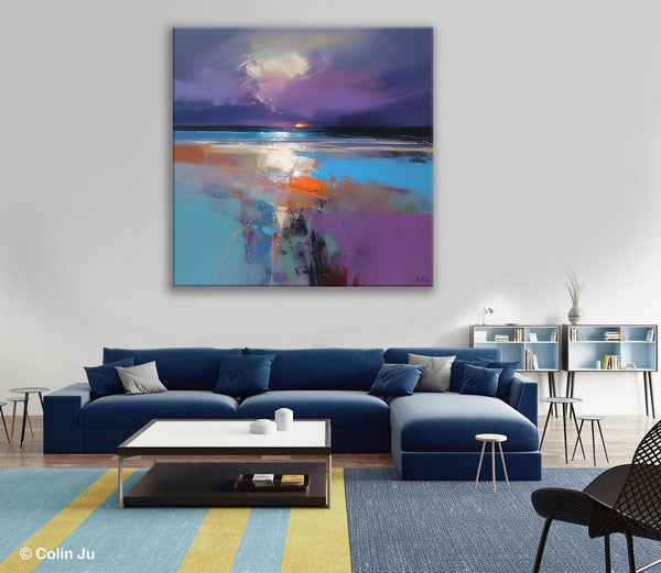 Original Abstract Art, Hand Painted Canvas Art, Landscape Canvas Art, Sunrise Landscape Acrylic Art, Large Abstract Painting for Living Room-Art Painting Canvas