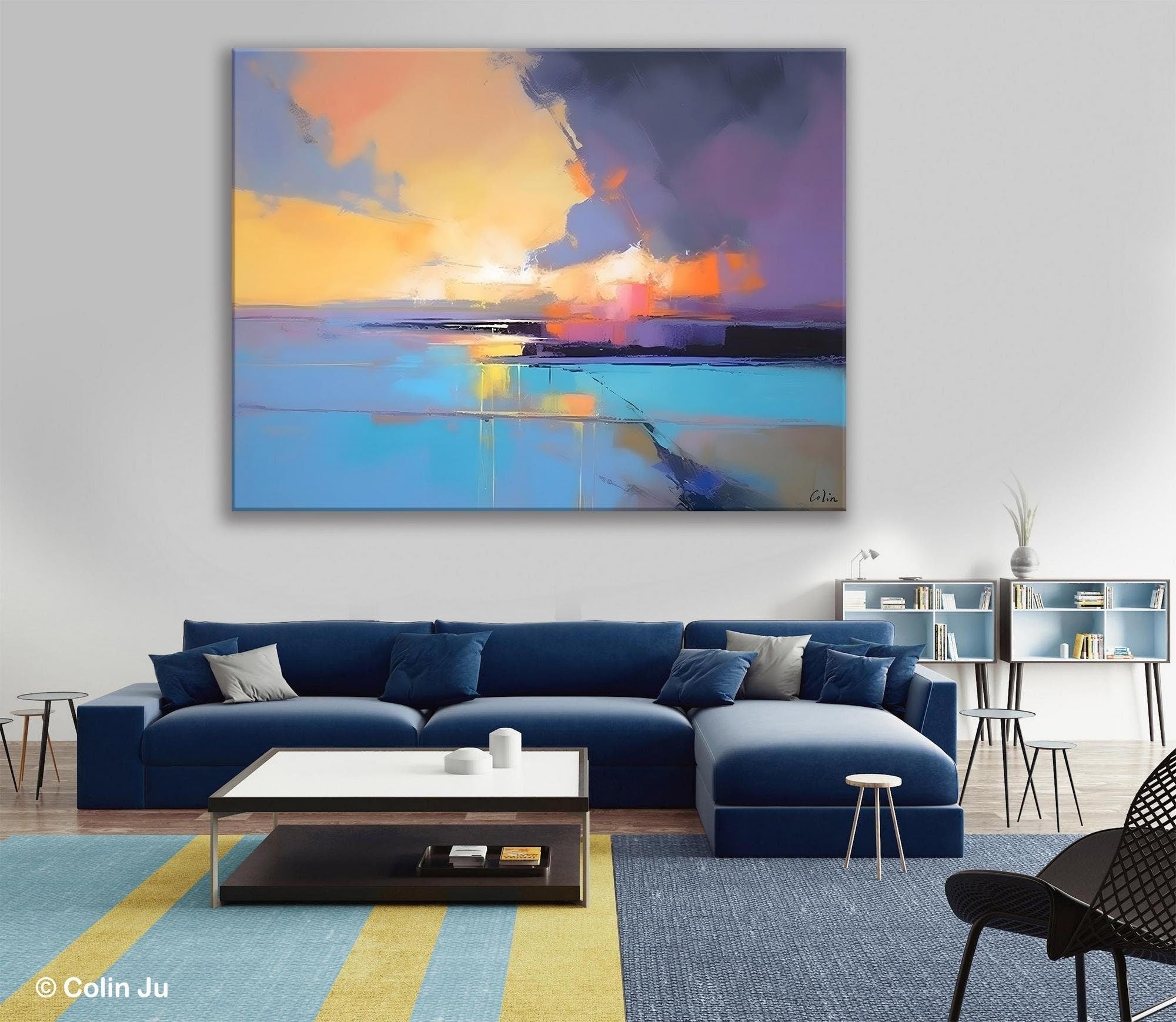 Extra Large Modern Wall Art Paintings, Acrylic Painting on Canvas, Landscape Paintings for Living Room, Original Landscape Abstract Painting-Art Painting Canvas