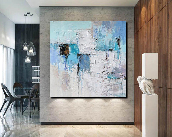 Simple Modern Paintings, Bedroom Abstract Paintings, Blue Abstract Contemporary Art, Acrylic Painting on Canvas, Hand Painted Canvas Art-Art Painting Canvas