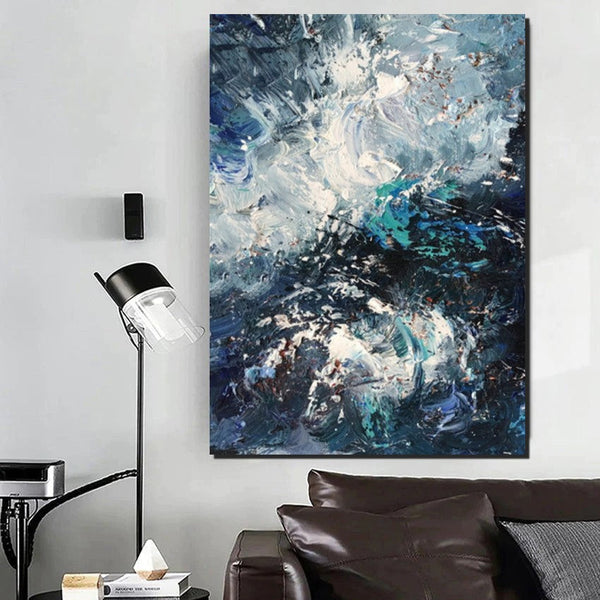Large Heavy Texture Acrylic Paintings, Simple Modern Art Ideas for Bedroom, Modern Paintings for Living Room, Blue Modern Wall Art Ideas-Art Painting Canvas
