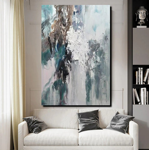 Living Room Abstract Paintings, Large Acrylic Canvas Paintings, Large Wall Art Ideas, Impasto Painting, Blue Modern Abstract Painting-Art Painting Canvas