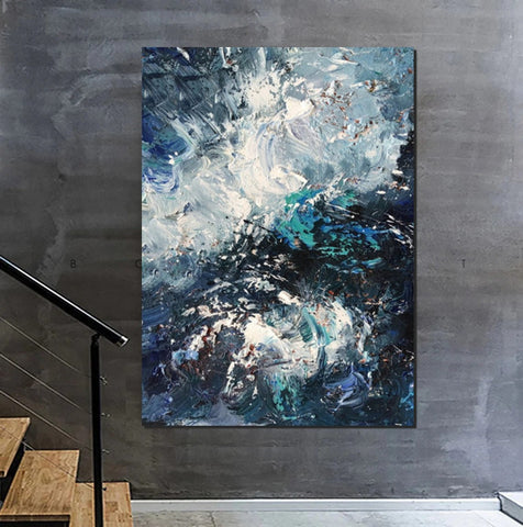Large Heavy Texture Acrylic Paintings, Simple Modern Art Ideas for Bedroom, Modern Paintings for Living Room, Blue Modern Wall Art Ideas-Art Painting Canvas