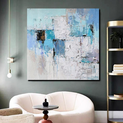 Simple Modern Paintings, Bedroom Abstract Paintings, Blue Abstract Contemporary Art, Acrylic Painting on Canvas, Hand Painted Canvas Art-Art Painting Canvas