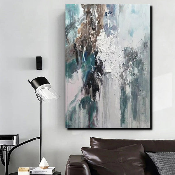 Living Room Abstract Paintings, Large Acrylic Canvas Paintings, Large Wall Art Ideas, Impasto Painting, Blue Modern Abstract Painting-Art Painting Canvas