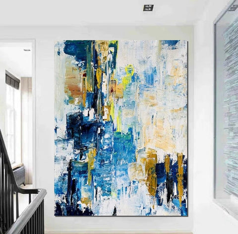 Living Room Abstract Paintings, Blue Modern Abstract Painting, Large Acrylic Canvas Paintings, Large Wall Art Ideas, Impasto Painting-Art Painting Canvas
