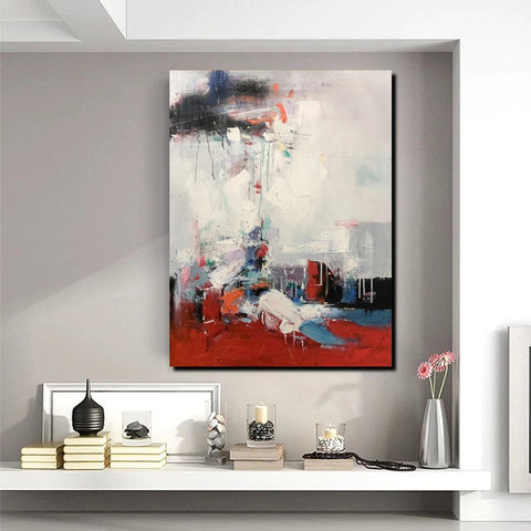 Simple Wall Art Ideas, Red Modern Abstract Painting, Dining Room Abstract Paintings, Buy Art Online, Large Acrylic Canvas Paintings-Art Painting Canvas