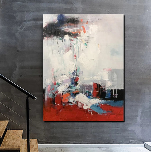 Simple Wall Art Ideas, Red Modern Abstract Painting, Dining Room Abstract Paintings, Buy Art Online, Large Acrylic Canvas Paintings-Art Painting Canvas